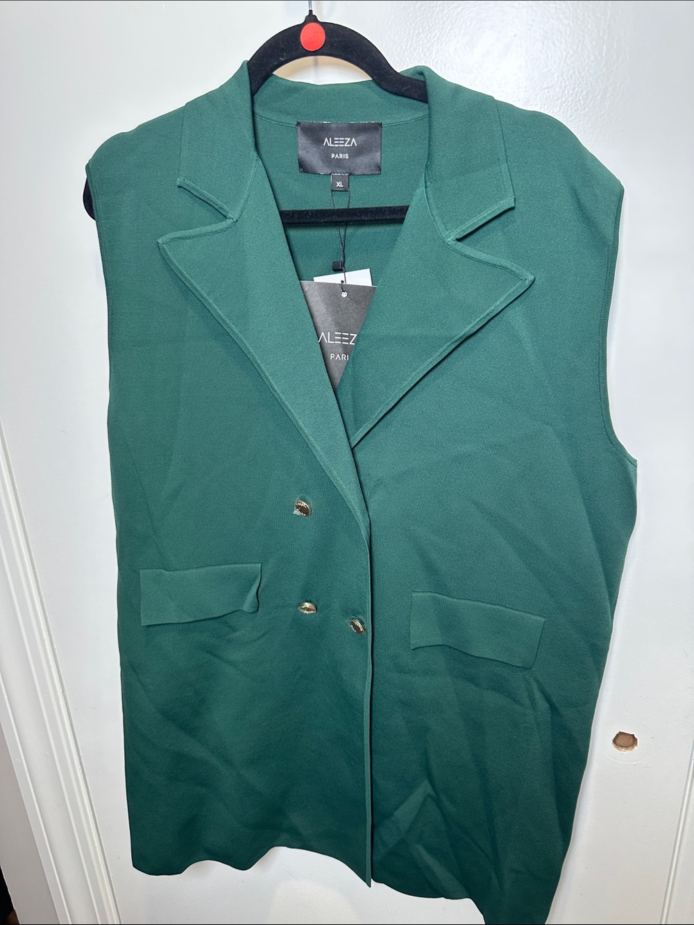 Aleeza Paris Emerald Green Double-Breasted Sleeveless Vest (50)